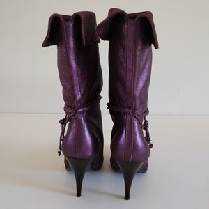 *NaNa Metallic Purple Leather Heeled Pull On Boots Vintage 10